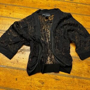 Isabella Rodriguez Black Floral Lace Shrug Bolero Open Front Cardigan Womens M